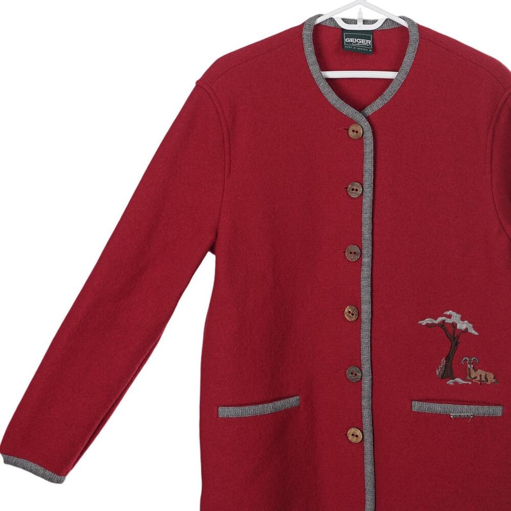 GEIGER Sweater 38 Red Wool Embroidered Goats Nature Button Up Jacket Austria - Picture 5 of 9